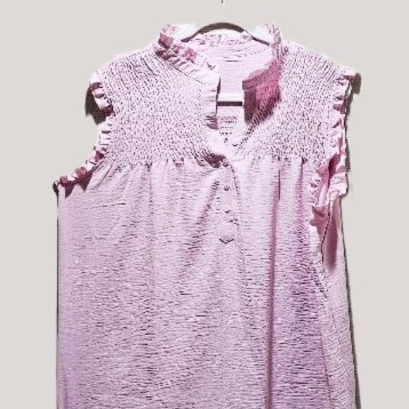 Tops - PASTEL PINK FEMININE RUFFLE 5 BUTTON SLEVELESS TOP 2X